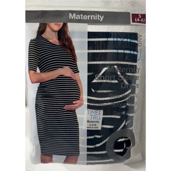 Time and Tru Maternity Short Sleeve Striped Dress Size L Scoop Neck Side Ruching - Picture 4 of 6